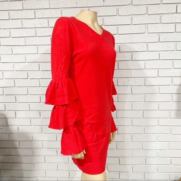 PrettyLittle Thing Red Ruffle Sleeve Knitted Dress - Picture 10 of 13